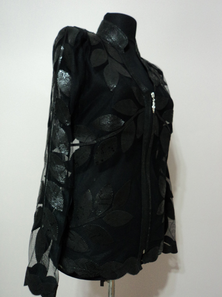 Black Snake Pattern Leather Leaf Jacket for Women V Neck Design 10 Genuine Short Zip Up Light Lightweight