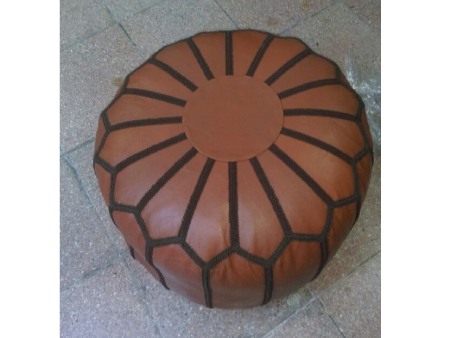 Brown Leather Pouffe Pouf Puff Footstool Ottoman [ Click to See Photos ]