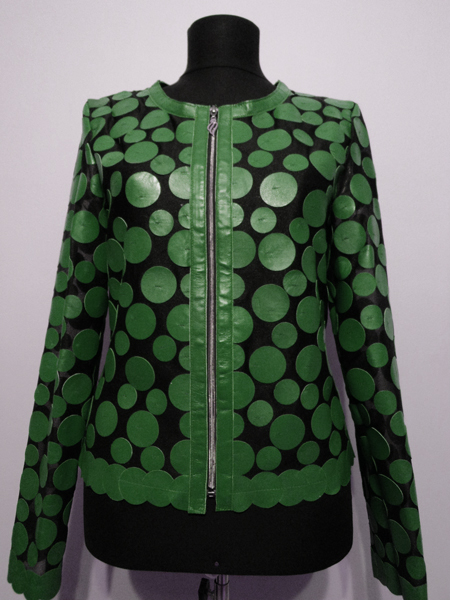 Green Leather Leaf Jacket for Women Design 07 Genuine Short Zip Up Light Lightweight [ Click to See Photos ]