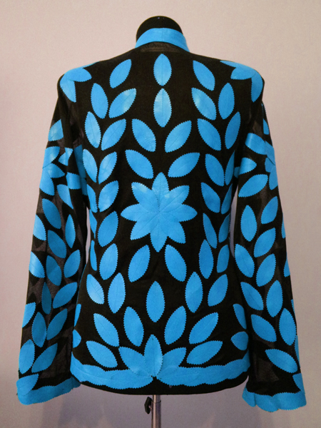 Ice Baby Blue Leather Leaf Jacket for Women