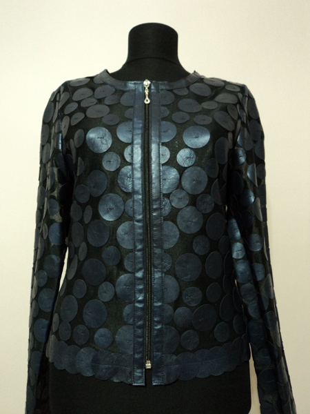 Navy Blue Leather Leaf Jacket for Women Design 07 Genuine Short Zip Up Light Lightweight [ Click to See Photos ]