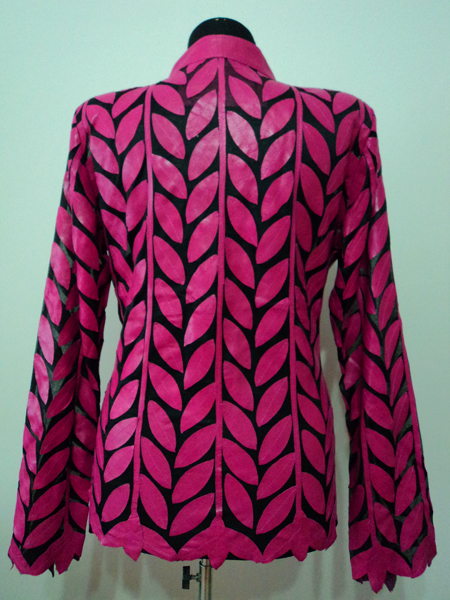 Plus Size Pink Leather Leaf Jacket for Women Design 04 Genuine Short Zip Up Light Lightweight