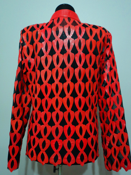 Red Leather Leaf Jacket for Women Design 05 Genuine Short Zip Up Light Lightweight