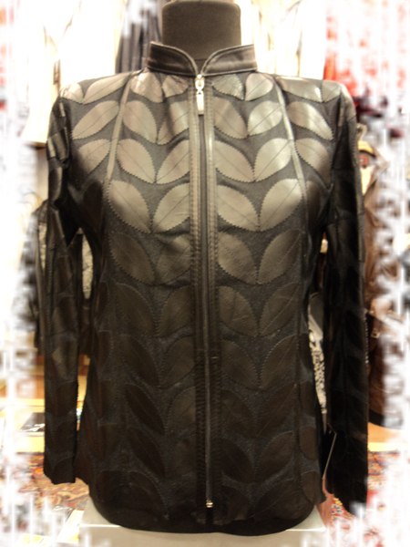 Black Leather Leaf Jacket for Women [ Click to See Photos ]