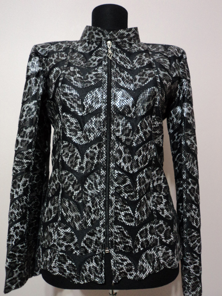 Black Leopard Pattern Leather Leaf Jacket for Women [ Click to See Photos ]