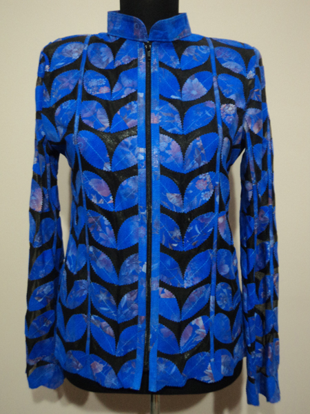 Flower Pattern Blue  Leather Leaf Jacket for Women [ Click to See Photos ]