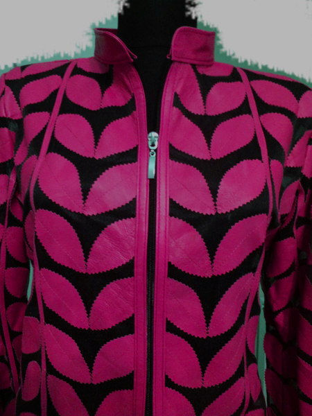 Pink Leather Leaf Jacket for Women