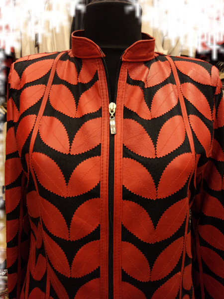 Womens Red Leather Leaf Jacket